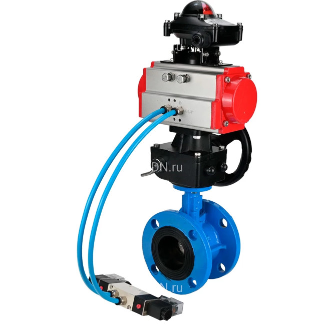 Затвор дисковый поворотный WBV1313E-2W-F-H Ду125 Ру16, корпус - чугун GGG40, диск - чугун GGG40, уплотнение - EPDM, с пневмоприводом PA-DA-130, пневмораспределителем 4M320-10 AC220V, ручным дублером MON1-250-T26-ISO и БКВ APL-210N