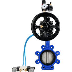 Затвор дисковый поворотный WBV1631E-2W-Fb-H Ду125 Ру16 LUG корпус - чугун QT450, диск - нержавеющая сталь 304, уплотнение - EPDM, с пневмоприводом PA-DA-105-1, пневмораспределителем 4V320-08 AC220V и БПВ AFC2000