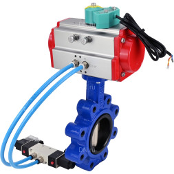 Затвор дисковый поворотный WBV1616N-2W-Fb-H Ду80 Ру16 LUG корпус - чугун QT450, диск - чугун QT450, уплотнение - NBR, с пневмоприводом PA-DA-083, пневмораспределителем 4V320-10 AC220V и магнитным переключателем ALS200D