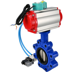 Затвор дисковый поворотный WBV1616N-2W-Fb-H Ду80 Ру16 LUG корпус - чугун QT450, диск - чугун QT450, уплотнение - NBR, с пневмоприводом PA-DA-083, пневмораспределителем 4V320-10 AC220V и магнитным переключателем ALS200D