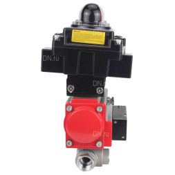 Кран шаровой BV3232P(4pc)-SP-3WL-T-ISO-H Ду20 Ру63 стандартнопроходной трехходовой L-тип, нержавеющая сталь SS316, внутренняя резьба, PTFE, пн.приводом PA-SA-052, пн.распределителем 4M310-08 AC220V и БКВ APL-410N EX