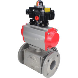 Кран шаровой BV3232P(4pc)-FP-3WL-F Ду40 Ру16 полнопроходной трехходовой, фланцевый, корпус - нержавеющая сталь SS316, с пневмоприводом PA-SA-105 с возвратными пружинами и БКВ APL-410N EX