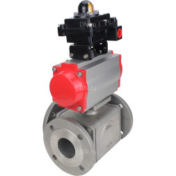 Кран шаровой BV3232P(4pc)-FP-3WL-F Ду40 Ру16 полнопроходной трехходовой, фланцевый, корпус - нержавеющая сталь SS316, с пневмоприводом PA-SA-105 с возвратными пружинами и БКВ APL-410N EX