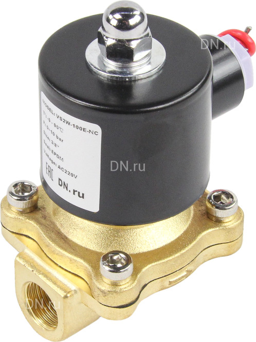 Клапан электромагнитный VS100-VT-NC-24VAC 3/8″ Ду10 Ру10 прямого действия двухходовой, корпус - латунь, присоединение - внутренняя резьба, уплотнение - VITON, нормально-закрытый, катушка - 24 В AC