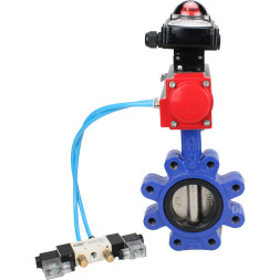 Затвор дисковый поворотный WBV1616E-2W-Fb-H Ду50 Ру16 LUG корпус - чугун QT450, диск - чугун QT450, уплотнение - EPDM, с пневмоприводом PA-DA-065, пневмораспределителем 4V320-10 AC220V и БКВ APL-210N