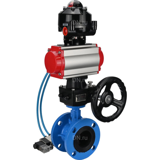 Затвор дисковый поворотный WBV1313E-2W-F-H Ду150 Ру16 фланцевый, корпус - чугун GGG40, диск - чугун GGG40, EPDM, с пневмоприводом PA-DA-130, пневмораспределителем 4V320-08 AC220V, БКВ APL-510N EX и ручным дублером MON1-250-T26-ISO