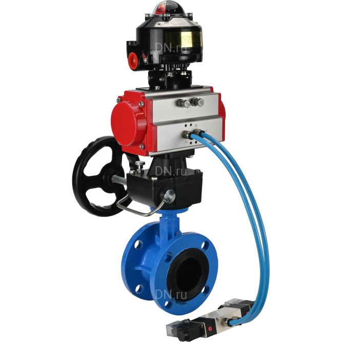 Затвор дисковый поворотный WBV1313E-2W-F-H Ду150 Ру16 фланцевый, корпус - чугун GGG40, диск - чугун GGG40, EPDM, с пневмоприводом PA-DA-130, пневмораспределителем 4V320-08 AC220V, БКВ APL-510N EX и ручным дублером MON1-250-T26-ISO