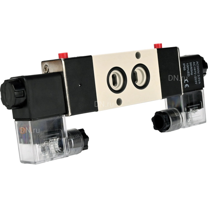 Пневмораспределитель 4M320-08 AC220V 1/4″ бистабильный, пятиканальный, с двусторонним ЭМУ для четвертьоборотных пневмоприводов (на корпус)