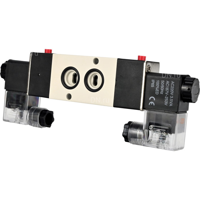 Пневмораспределитель 4M320-08 AC220V 1/4″ бистабильный, пятиканальный, с двусторонним ЭМУ для четвертьоборотных пневмоприводов (на корпус)