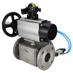 Кран шаровой BV3232P(4pc)-FP-3WL-F Ду100 Ру16 полнопроходной трехходовой, фланцевый, корпус - нержавеющая сталь SS316, с пневмоприводом PA-DA-105-1 двойного действия, пневмораспределителем 4V320-08 AC220V и БКВ APL-210N