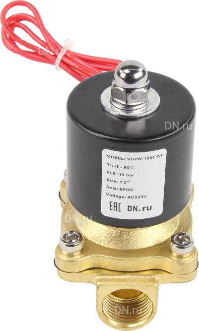 Клапан электромагнитный VS100-VT-NC-24VAC 1/2″ Ду15 Ру10 прямого действия двухходовой, корпус - латунь, присоединение - внутренняя резьба, уплотнение - VITON, нормально-закрытый, катушка - 24 В AC