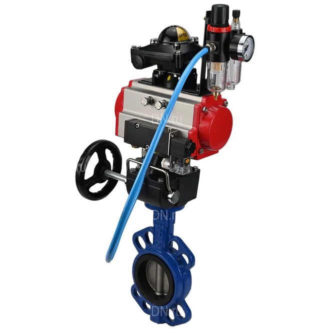 Затвор дисковый поворотный WBV1413E-2W-Fb-H Ду150 Ру16, корпус - чугун GGG50, диск - чугун GGG40, EPDM, с пневмоприводом PA-DA-105, пневмораспределителем 4M310-08 AC220V, БКВ APL-210N, ручным дублером MON3-700-T38-ISO, БПВ AFC2000