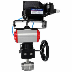 Кран шаровой BV3232P(2pc)-FP-T-ISO-H Ду10 Ру63 полнопроходной, нерж. сталь SS316, внутренняя резьба, PTFE, с пневмоприводом PA-DA-065, ручным дублером MON1-250-T26-ISO и с эл.пневматич. поворотным позиционером YT-1000RSN с обратной связью