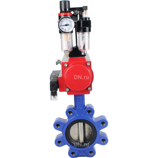 Затвор дисковый поворотный WBV1616N-2W-Fb-H Ду100 Ру16 LUG корпус - чугун QT450, диск - чугун QT450, уплотнение - NBR, с пневмоприводом PA-SA-130, пневмораспределителем 4M310-08 DC24V и БПВ AFC2000