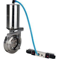 Затвор дисковый поворотный WBV3131S-2W-W-H Ду40 Ру10 под приварку, пищевая нержавеющая сталь 304, уплотнение – Silicon, с пневмоприводом PA-SA-85 и пневмораспределителем 4V320-10 AC220V