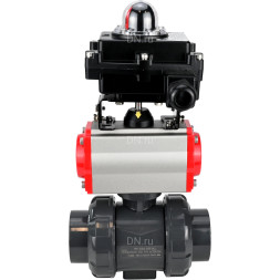 Кран шаровой BV4242E-FP-GRM-ISO Дн25 Ру10 полнопроходной, корпус - НПВХ, шар - НПВХ, уплотнение - EPDM, с пневмоприводом PA-SA-052 и БКВ APL-410N EX