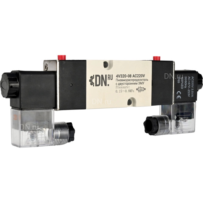 Пневмораспределитель 4M320-10 AC220V 3/8″ бистабильный, пятиканальный, с двусторонним ЭМУ для четвертьоборотных пневмоприводов (на корпус)