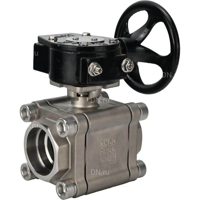 Кран шаровой BV3232P(3pc)-FP-SW-ISO-H Ду100 Ру63 полнопроходной, корпус - нержавеющая сталь SS316, под приварку, с редуктором RDN RQN5-500Z-T30