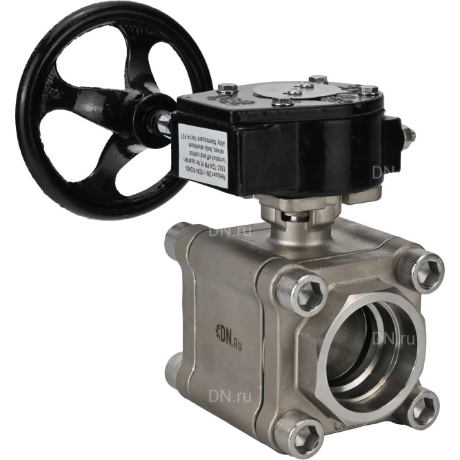 Кран шаровой BV3232P(3pc)-FP-SW-ISO-H Ду100 Ру63 полнопроходной, корпус - нержавеющая сталь SS316, под приварку, с редуктором RDN RQN5-500Z-T30