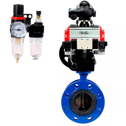 Затвор дисковый поворотный WBV1331E-2W-F-H Ду125 Ру16 фланцевый, чугун GGG40/нержавеющая сталь 304, EPDM, с пневмоприводом PA-DA-130, пневмораспределителем 4V320-08 AC220V, БКВ APL-210N, ручным дублером MON3-700-T38-ISO и БПВ AFC2000