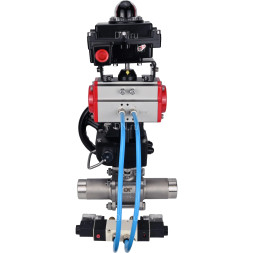 Кран шаровой BV3232P(3pc)-FP-W-ISO-H LONG Ду150 Ру16, полнопроходной, нержавеющая сталь 316, уплотнение - PTFE, под приварку, с пневмоприводом PA-DA-140, с пневмораспределителем 4V320-10 AC220V, БКВ APL-410N Ex, ручным дублером MON4-1200-T54-ISO