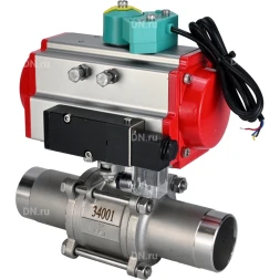 Кран шаровой BV3131P(3pc)-FP-W-ISO-H LONG Ду10 Ру63 полнопроходной, корпус - нержавеющая сталь 304, уплотнение - PTFE, под приварку, с пневмоприводом PA-DA-052, пневмораспределителем 4M310-08 AC220V и магнитным переключателем ALS200D