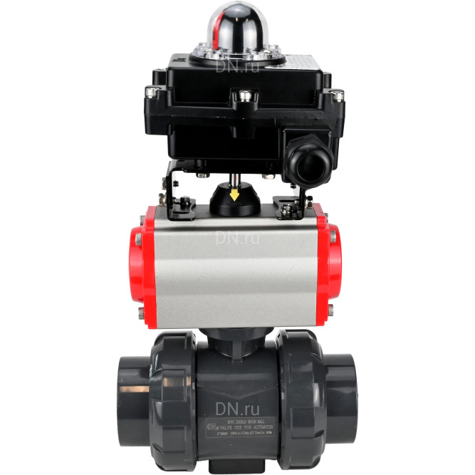 Кран шаровой BV4242E-FP-GRM-ISO Дн32 Ру10 полнопроходной, корпус - НПВХ, шар - НПВХ, уплотнение - EPDM, с пневмоприводом PA-SA-052 и БКВ APL-410N EX