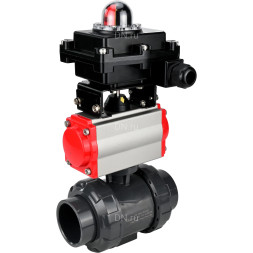 Кран шаровой BV4242E-FP-GRM-ISO Дн32 Ру10 полнопроходной, корпус - НПВХ, шар - НПВХ, уплотнение - EPDM, с пневмоприводом PA-SA-052 и БКВ APL-410N EX