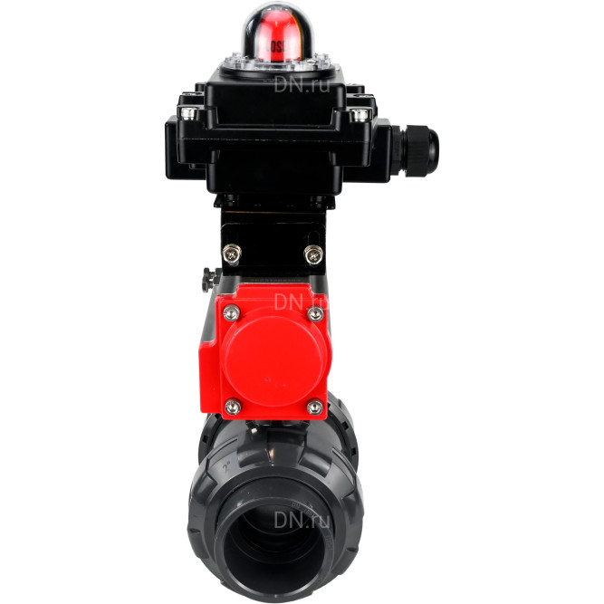 Кран шаровой BV4242E-FP-GRM-ISO Дн32 Ру10 полнопроходной, корпус - НПВХ, шар - НПВХ, уплотнение - EPDM, с пневмоприводом PA-SA-052 и БКВ APL-410N EX