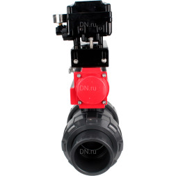Кран шаровой BV4242E-FP-GRM-ISO Дн25 Ру10 полнопроходной, корпус - НПВХ, шар - НПВХ, уплотнение - EPDM, с пневмоприводом PA-DA-052 и пневмопозиционером YT-1000RSN с обратной связью