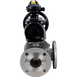 Кран шаровой BV3232P(4pc)-FP-3WL-F Ду100 Ру16 полнопроходной трехходовой, фланцевый, корпус - нержавеющая сталь SS316, с пневмоприводом PA-DA-105-1 двойного действия и БКВ APL-210N