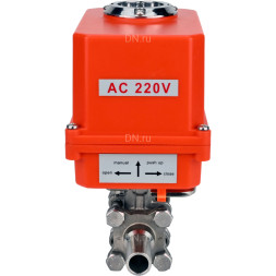 Кран шаровой BV3232P(3pc)-FP-W-ISO-H LONG Ду10 Ру63 полнопроходной, корпус - нержавеющая сталь 316, уплотнение - PTFE, под приварку, с 1/4-оборотным электроприводом QT-N-003EM-O1-220VAC-У1 MINI 220В