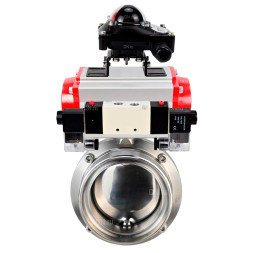Затвор дисковый поворотный WBV3131S-2W-T-H Ду20 Ру10 резьбовой, пищевая нержавеющая сталь 304, уплотнение – Silicon, с пневмоприводом PA-DA-065, пневмораспределителем 4V320-10 AC220V и БКВ APL-210N
