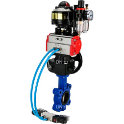 Затвор дисковый поворотный WBV1616N-2W-Fb-H Ду100 Ру16 LUG, корпус - чугун, диск - чугун, уплотнение - NBR, с пневмоприводом PA-DA-083, пневмораспределителем 4M320-08 AC220V, ручным дублером MON2-450-T28-ISO, БКВ APL-510N EX и БПВ AFC2000
