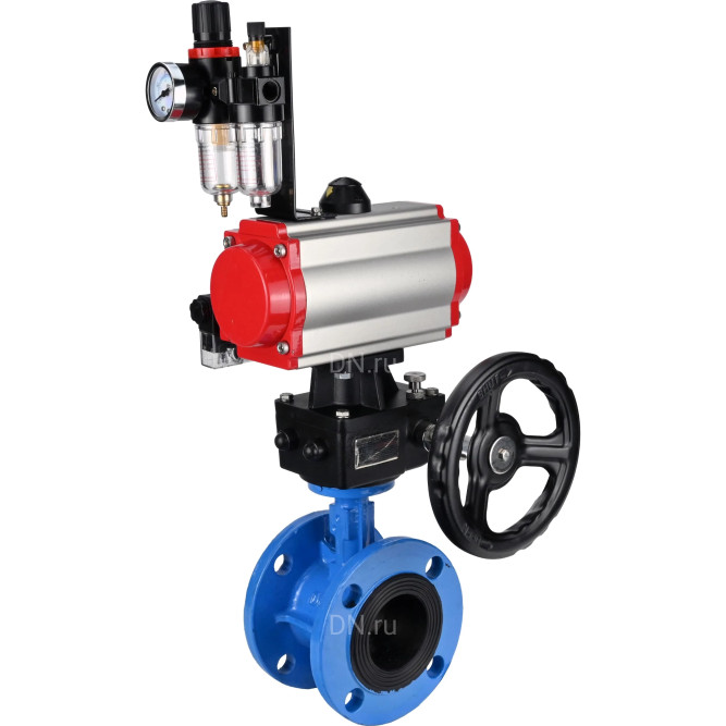 Затвор дисковый поворотный WBV1313E-2W-F-H Ду200 Ру16 фланцевый, корпус - чугун GGG40, диск - чугун GGG40, EPDM, с пневмоприводом PA-DA-140, пневмораспределителем 4M310-08 DC24V, ручным дублером MON2-450-T28-ISO и БПВ AFC2000