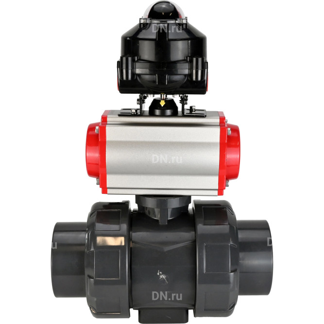 Кран шаровой BV4242E-FP-GRM-ISO Дн20 Ру10 полнопроходной, корпус - НПВХ, шар - НПВХ, уплотнение - EPDM, с пневмоприводом PA-DA-052, пневмораспределителем 4M310-08 DC24V и БКВ APL-510N EX