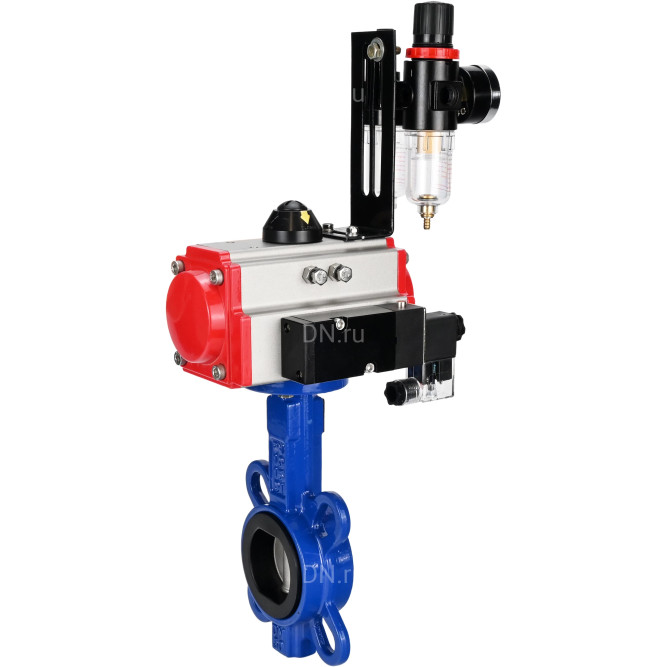 Затвор дисковый поворотный WBV1432N-2W-Fb-H Ду125 Ру16, корпус - чугун GGG50, диск - нержавеющая сталь 316L, уплотнение - NBR, с пневмоприводом PA-DA-105 двойного действия, пневмораспределителем 4M310-08 DC24V, БПВ AFC2000