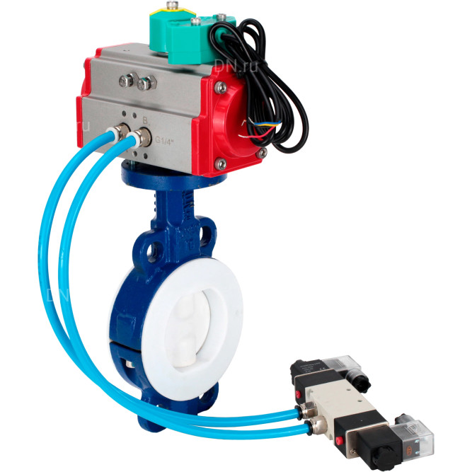 Затвор дисковый поворотный WBV3434Pf-2W-Fb-R Ду200 Ру16 корпус - углеродистая сталь WCB, диск - углеродистая сталь WCB, футерованный PTFE, уплотнение - PTFE, с PA-DA-105, 4V320-10 AC220V и ALS200D