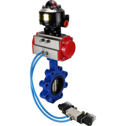 Затвор дисковый поворотный WBV1616E-2W-Fb-H Ду65 Ру16 LUG корпус - чугун QT450, диск - чугун QT450, уплотнение - EPDM, с пневмоприводом PA-DA-065, пневмораспределителем 4V320-08 AC220V и БКВ APL-510N EX