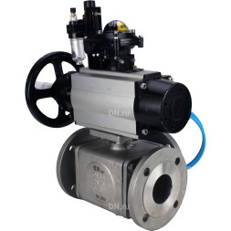 Кран шаровой BV3232P(4pc)-FP-3WL-F Ду100 Ру16 полнопроходной трехходовой, фланцевый, корпус - нержавеющая сталь SS316, с пневмоприводом PA-DA-105-1, пневмораспределителем 4V320-08 AC220V, БКВ APL-210N и БПВ AFC2000