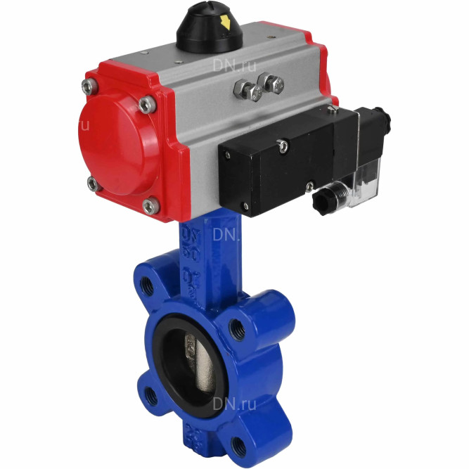 Затвор дисковый поворотный WBV1616N-2W-Fb-H Ду125 Ру16 LUG корпус - чугун QT450, диск - чугун QT450, уплотнение - NBR, с пневмоприводом PA-SA-140 и пневмораспределителем 4M310-08 DC24V
