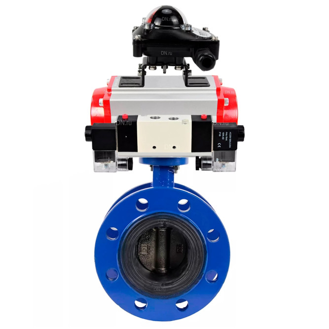Затвор дисковый поворотный WBV1331E-2W-F-R Ду250 Ру16 фланцевый, корпус - чугун GGG40, диск - нержавеющая сталь 304, уплотнение - EPDM, с пневмоприводом PA-DA-210, пневмораспределителем 4M320-10 AC220V, БКВ APL-210N