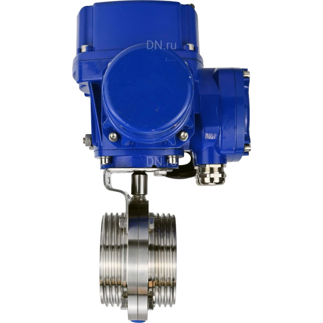 Затвор дисковый поворотный WBV3131E-2W-T-H Ду15 Ру10 резьбовой, корпус - пищевая нержавеющая сталь 304, уплотнение - EPDM, с электроприводом QT-N-005M-O2-380VAC-У1 с моментной муфтой и штурвалом