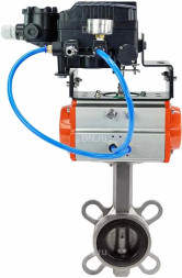 Затвор дисковый поворотный WBV3232N-2W-Fb-H Ду200 Ру16, корпус - нержавеющая сталь 316L, диск - нержавеющая сталь 316L, уплотнение - NBR, с пневмоприводом PA-SA-160 и с электропневматическим поворотным позиционером YT-1000RSN без обратной связи