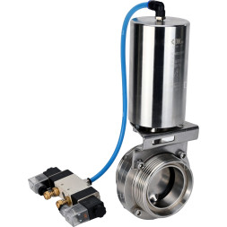 Затвор дисковый поворотный WBV3131S-2W-T-H Ду20 Ру10 резьбовой, пищевая нержавеющая сталь 304, уплотнение – Silicon, с пневмоприводом PA-SA-85 и пневмораспределителем 4V320-10 AC220V