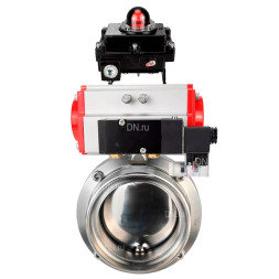 Затвор дисковый поворотный WBV3131S-2W-T-H Ду32 Ру10 резьбовой, пищевая нержавеющая сталь 304, уплотнение – Silicon, с пневмоприводом PA-SA-065, пневмораспределителем 4M310-08 AC220V и БКВ APL-410N EX