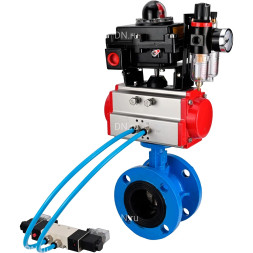Затвор дисковый поворотный WBV1313E-2W-F-H Ду125 Ру16, корпус - чугун GGG40, диск - чугун GGG40, уплотнение - EPDM, с пневмоприводом PA-DA-130, пневмораспределителем 4M320-08 AC220V, БКВ APL-410N EX и БПВ AFC2000