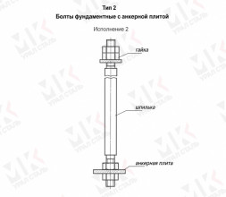 Болт фундаментный тип 2.2 М64х2240 мм ГОСТ 24379.1-2012 с анкерной плитой