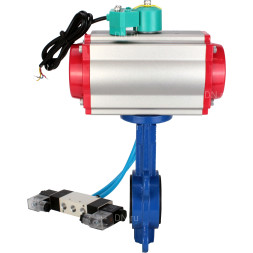 Затвор дисковый поворотный WBV1132N-2W-Fb-H Ду125 Ру16 корпус - чугун GG25, диск - нержавеющая сталь 316L, уплотнение - NBR, с пневмоприводом PA-DA-105, пневмораспределителем 4V320-10 AC220V и магнитным переключателем ALS200D
