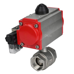 Кран шаровой BV3232P(2pc)-FP-T-ISO-H Ду65 Ру40 полнопроходной двухходовой, нержавеющая сталь 316, внутренняя резьба, уплотнение - PTFE, с пневмоприводом PA-SA-105 с возвратными пружинами и пневмораспределителем 4M310-08 AC220V